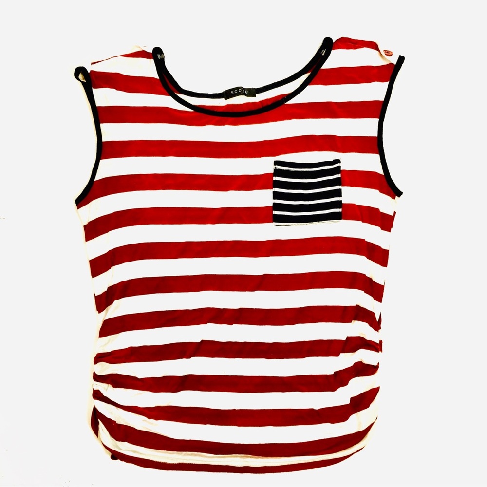 Scobe/women's Red Stripes sleeveless short top